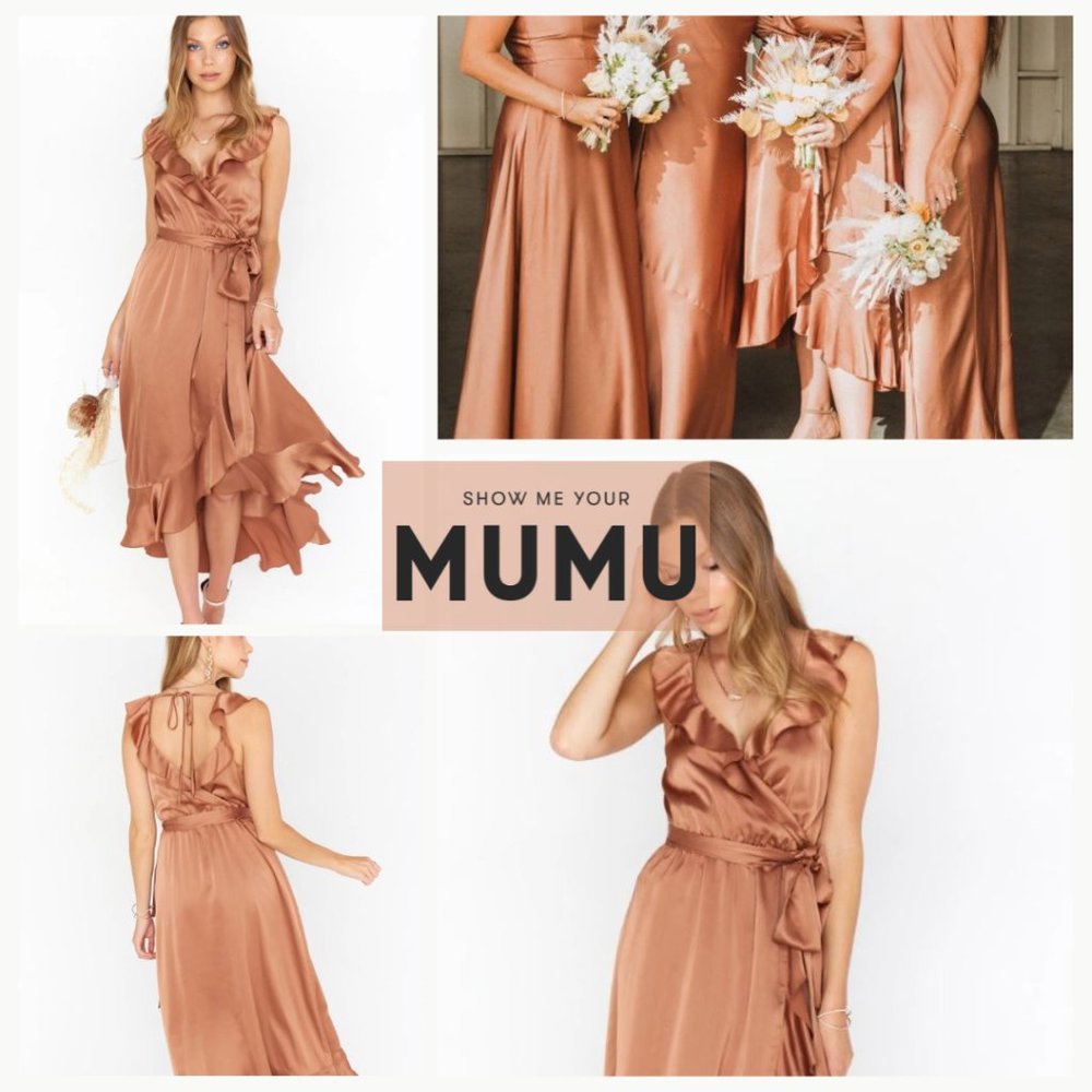 Show Me Your Mumu | Samantha Ruffle Wrap Dress | Copper Luxe Satin